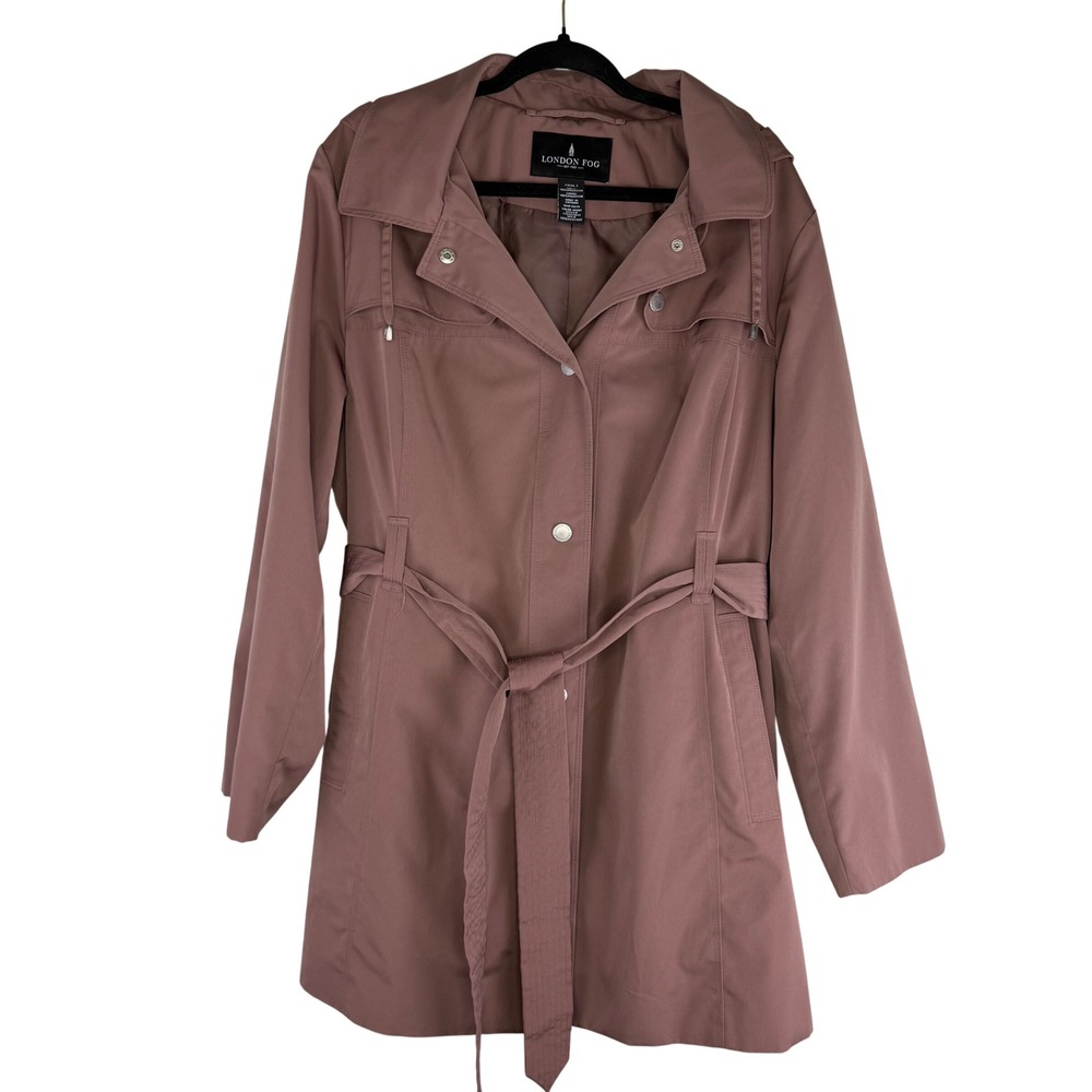 London Fog XXL Belted Trench Coat Mauve Lightweight Rain Jacket Women